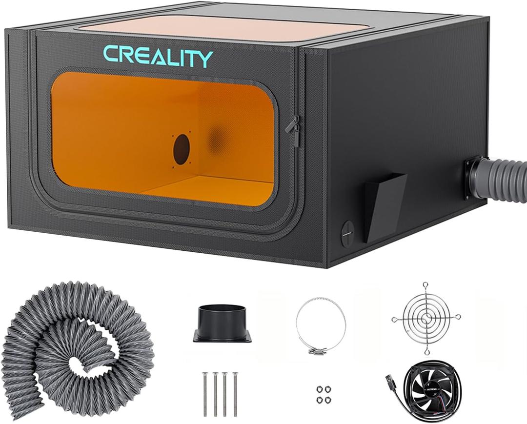 Creality Laser Engraver Enclosure V2.0 Fireproof and Dustproof Protective Cover 720x720x400mm, Exhaust Fan 4000RPM and Pipe, Fits for Most Laser Cutter, Against Smoke Odor and Noise Eye Protection