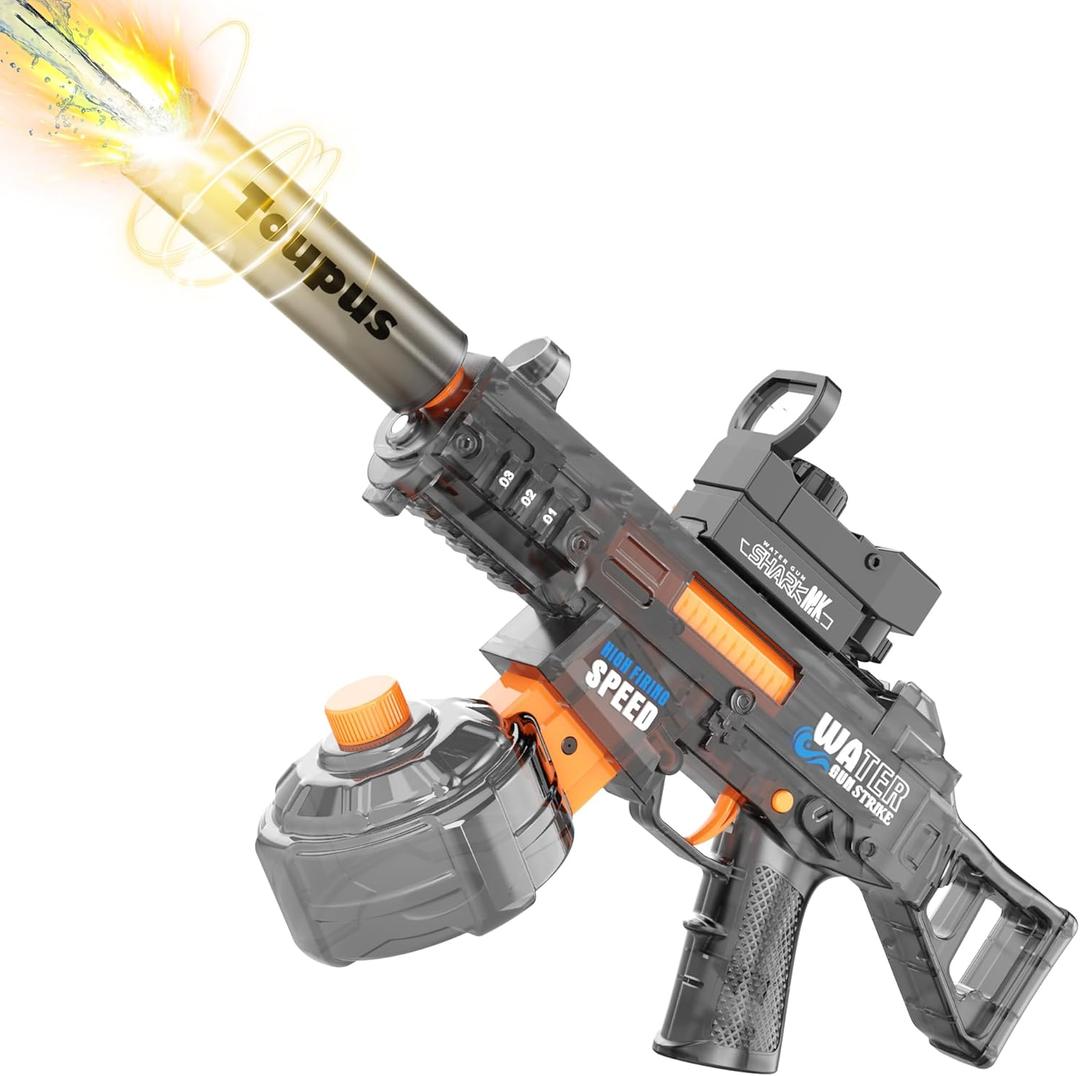 Electric Water Gun for Adults & Kids, Automatic Squirt Guns with 32Ft Long Range, 300 Water Shots, LED Light, Summer Outdoor Swimming Pool Water Toys, Gray (Black)