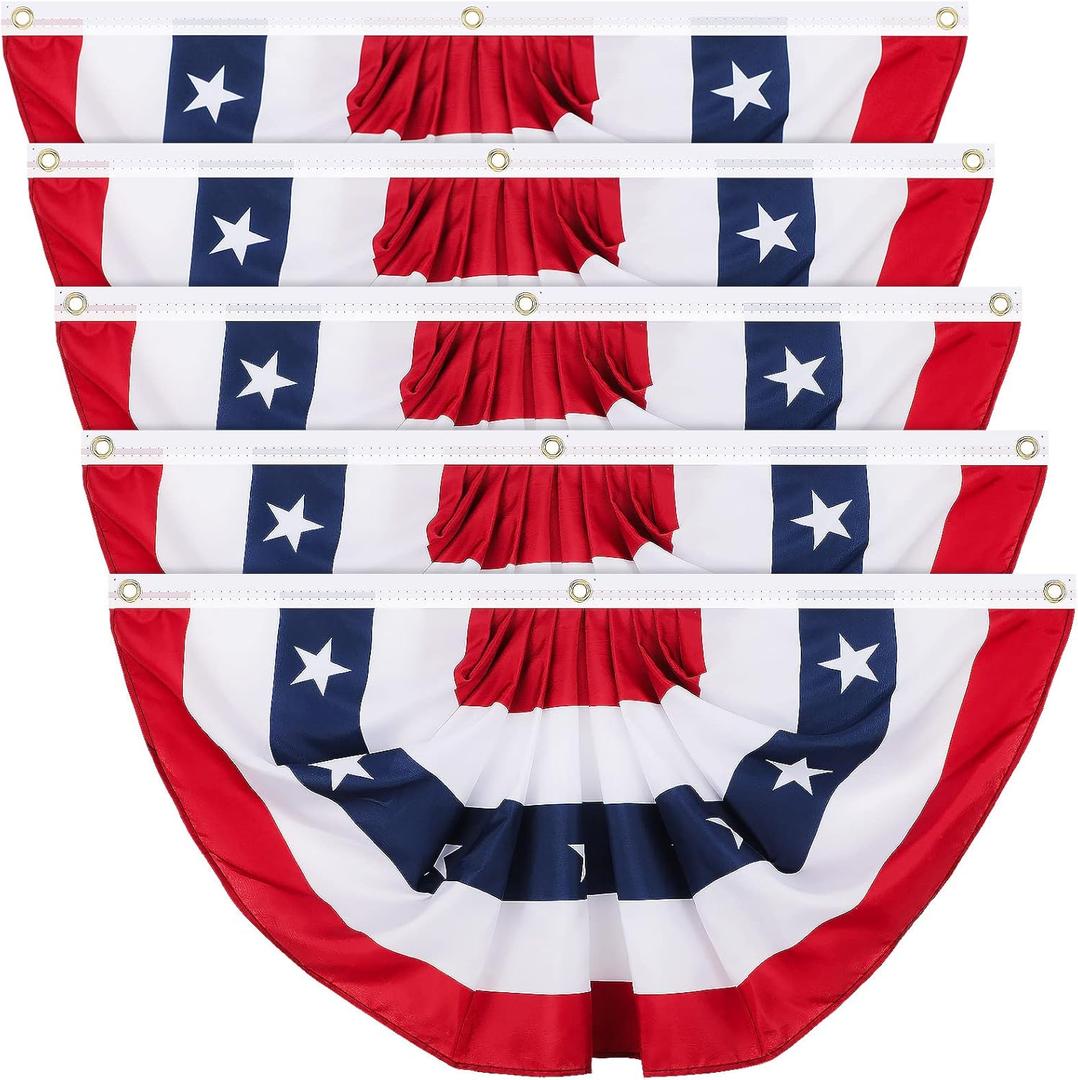 Tatuo Patriotic Decorations, 4th of July Pleated Fan Flags American Us Bunting Flag Stars and Stripes Banner for Independence Day Memorial Day and Labour Day(5 Pieces, 2 x 4 feet)