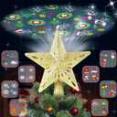 Christmas Tree Topper Lighted with 8 Projection Modes, Christmas Star Tree Topper Built-in LED Rotating Lights, 3D Gold Star Tree Top Glitter Projector for Xmas Party Holiday Decorations