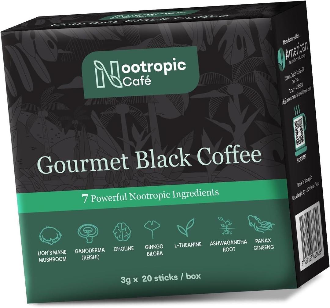 Brain Boosting Mushroom Coffee Lions Mane, Ginkgo Biloba, Ashwagandha, L-Theanine, Choline Focus & Mood Support 20 Servings, Best By 23/12/26