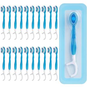 20 Count Disposable Toothbrushes with Toothpaste Individually Wrapped, 5-in-1 Pre-Pasted Mini-Brush+Floss+Pick+Tongue Scraper, On The Go Toothbrush with Freshening Bead, Coolmint
