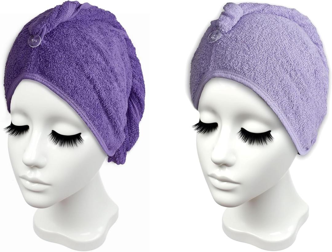 Long Cotton Hair Towel Wrap for Women 28"x11" (Pack of 2) Purple, Hair Towel Cotton