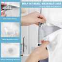 No Hook Navy Blue Shower Curtain with Snap in Fabric Liner Set, Boho Striped Modern Double Layers Waterproof Fabric with See Through Top Window Open Grommet Bath Curtain 71x86 Inch