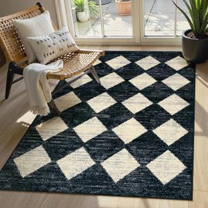 Lahome Moroccan Trellis Area Rug - 3x5 Washable Black Entry Rug Non Slip Living Room Mat, Distressed Lattice Soft Stain Resistance Indoor Throw Carpet for Front Door Foyer Bedroom Bathroom