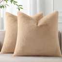 Pallene Faux Fur Plush Throw Pillow Covers 22x22 Set of 2, Soft Fluffy Couch Pillow Covers for Living Room, Khaki