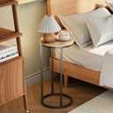 C Shaped end Table, Round Side Table for Couch, Small Snack Sofa Table with Metal Frame for TV Tray, Bedroom, Living Room, Bedside (Oak)