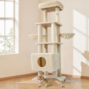 Gardner Pet 65in Heavy Duty Cat Tree Tower for Large Cats, Multi-Level Cat Furniture with Replaceable Sisal Scratching Post, Hammock | Extra-Large Platform & Condo (Beige) (Basic :2.84")