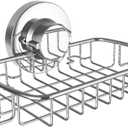 Soap Dish for Shower Suction Cup Powerful Vacuum System Rustproof 304 Stainless Steel Basket Sponges Holder with Razor Hooks for Bathroom or Kitchen Soap Holder (Silver)