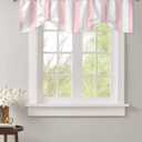 Pink Striped Tie Up Valance Curtains for Windows, Farmhouse Kitchen Curtains Window Treatments, Modern Pink White Stripes Short Window Shades Valances for Bedroom Bathroom Cafe 42"x12"
