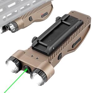 ZBULAR 2200 Lumen Tactical Flashlight with Green Laser Beam Combo, Low Profile Design Rechargeable Weapon Light Picatinny Rail mlock Mounted with Momentary Strobe Function Rifle Flashlight, Desert Tan