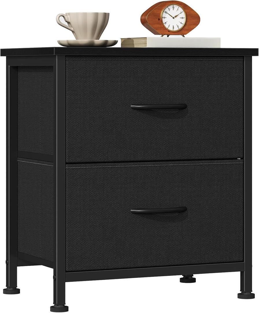 Sweetcrispy Night Stand with 2 Fabric Storage Drawers, Bedside Table, Black, 11.8"D x 18"W x 20"H , 1 Pack
