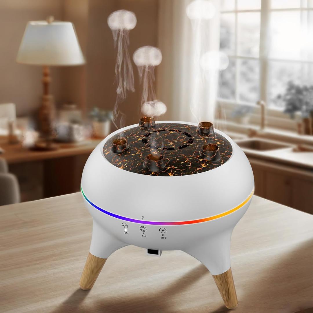Morbou Essential Oil Diffuser Jellyfish Mist Dancing with Music Aromatherapy, 7 Colorful Lights Hotel Collection Diffuser Oils Scents for Home, Extra 2 * 10ml Essential Oils