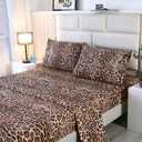 SDY 4 Pieces Leopard Bedding Sheets Queen Size Leopard Print Sheet Set Included 1 Fitted Sheet with 14'' Deep Pocket + 1 Top Flat Sheet + 2 Pillowcases for Adult