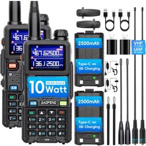 BAOFENG 5RM Ham Radio 10W High Power, VHF/1.25M/UHF, 8 Bands Long Range Two Way Radio Handheld, NOAA, Frequency Copy, 999CH,USB C Charging 2500mAh Battery,6.1" &15.12" 771 Long Antenna-2 Pack Full Kit