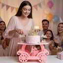 Lallisa 12" Pink Princess Cake Stand 3D PVC Cake Decorations with Prince and Princess Themed Holder Dessert Stand Centerpieces for Wedding Birthday Party Supplies