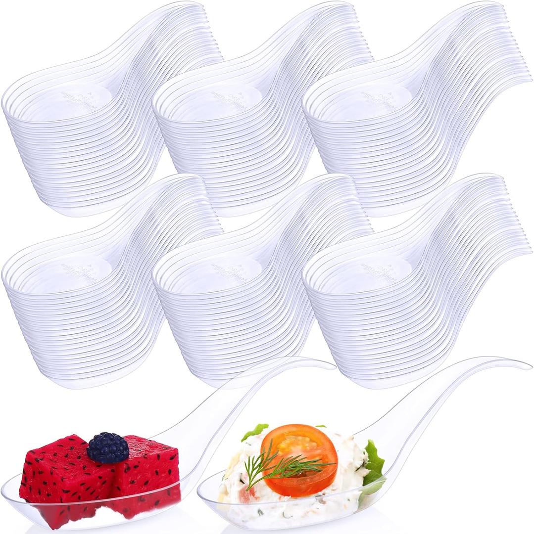 300 Pcs Plastic Spoons, Disposable Mini Tasting Desserts Ice Cream Sample Spoons Bulk, Clear Appetizer Plates for Soup Sushi Pudding Party Wedding 4. 72 x 0. 98 Inch (Clear)