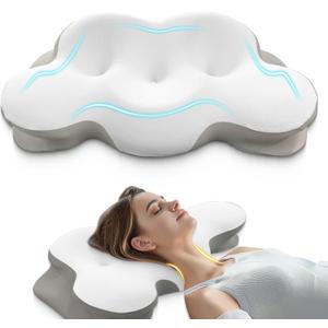 Cervical Neck Pillow, Pillows for Neck and Shoulder Pain, Contour Pillow, Neck Pillows, Pillow for Neck Pain Relief, Side Sleeper Pillows for Adults, Ergonomic Pillow, Memory Foam Pillows(Light_White), Medium