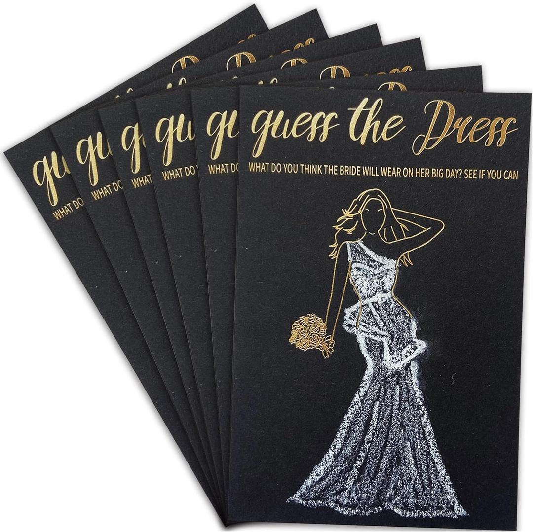 Bridal Shower Games - 50Pcs Guess The Dress Bridal Shower Game for Guests - Black Gold Fun Cute Wedding Decorations Party Supplies Games Ideas