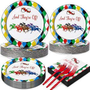 200 Pcs Derby Party Supplies, Horse Racing Tableware Set with Plates Napkins and Cutlery, 2026 Run for The Roses Theme Party Decorations (Classic)