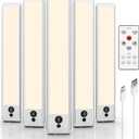 EZVALO Under Cabinet Lights, LED Closet Lights Wireless USB Charging, Motion Sensor Lighting Indoor 3500K Dimmable with Remote Control (Warm) 5 Pack