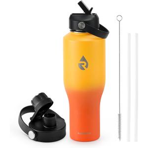 40 oz Insulated Water Bottle with Straw fit in Car Cup Holder, Triple Wall Vacuum Stainless Steel(Cold 48 hrs, Hot 24 hrs), Leakproof & Non-BPA, Hydro Travel Flask with Straw and Spout Lid (Orange Gradient)