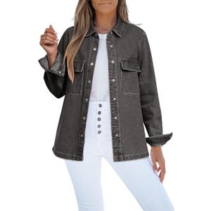 luvamia Jean Jackets for Women 2026 Fall Fashion Oversized Button Down Denim Jacket Western Shacket Jacket with Pockets (Gray, XL)