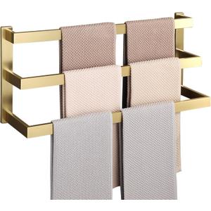 Alise 3-Layers Towel Bars for Bathroom Wall Mount,Brushed Gold Towel Holder Towel Racks for Bathroom Lavatory,SUS304 Stainless Steel Square Towel Rail Towel Hanger for Walls