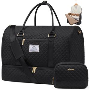 LOVEVOOK Convertible Garment Bag for Travel with Shoe Pouch, Carry On Garment Duffel Bag with Toiletry Bag, 2 in 1 Hanging Suitcase Suit Bag, Waterproof Weekender Bag for Women Travel, Wedding, Black