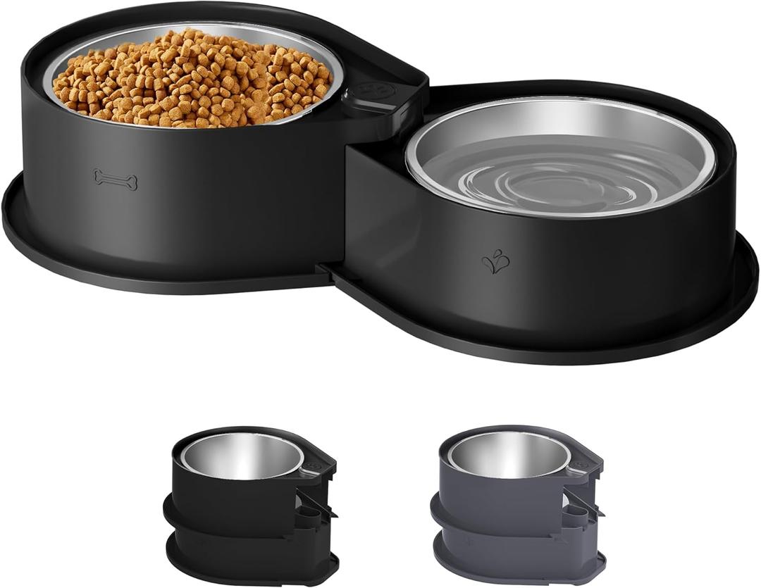 Newget Stainless Steel Dog Bowl Set, 304 Metal Dual Food & Water Bowls for Dogs & Cats, Large Capacity Pet Feeder, Anti-Skid Dog Dish for Small/Medium/Large Pets (Black)