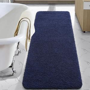 LOCHAS Bathroom Rug Runner 24x48 Inch, Soft Thick Absorbent Microfiber Bath Rugs for Bathroom, Machine Washable, Shaggy Plush Non Slip Bath Mat for Tub, Shower Floor, Quick Dry Mats, Navy (48x24 inch (Rectangular))