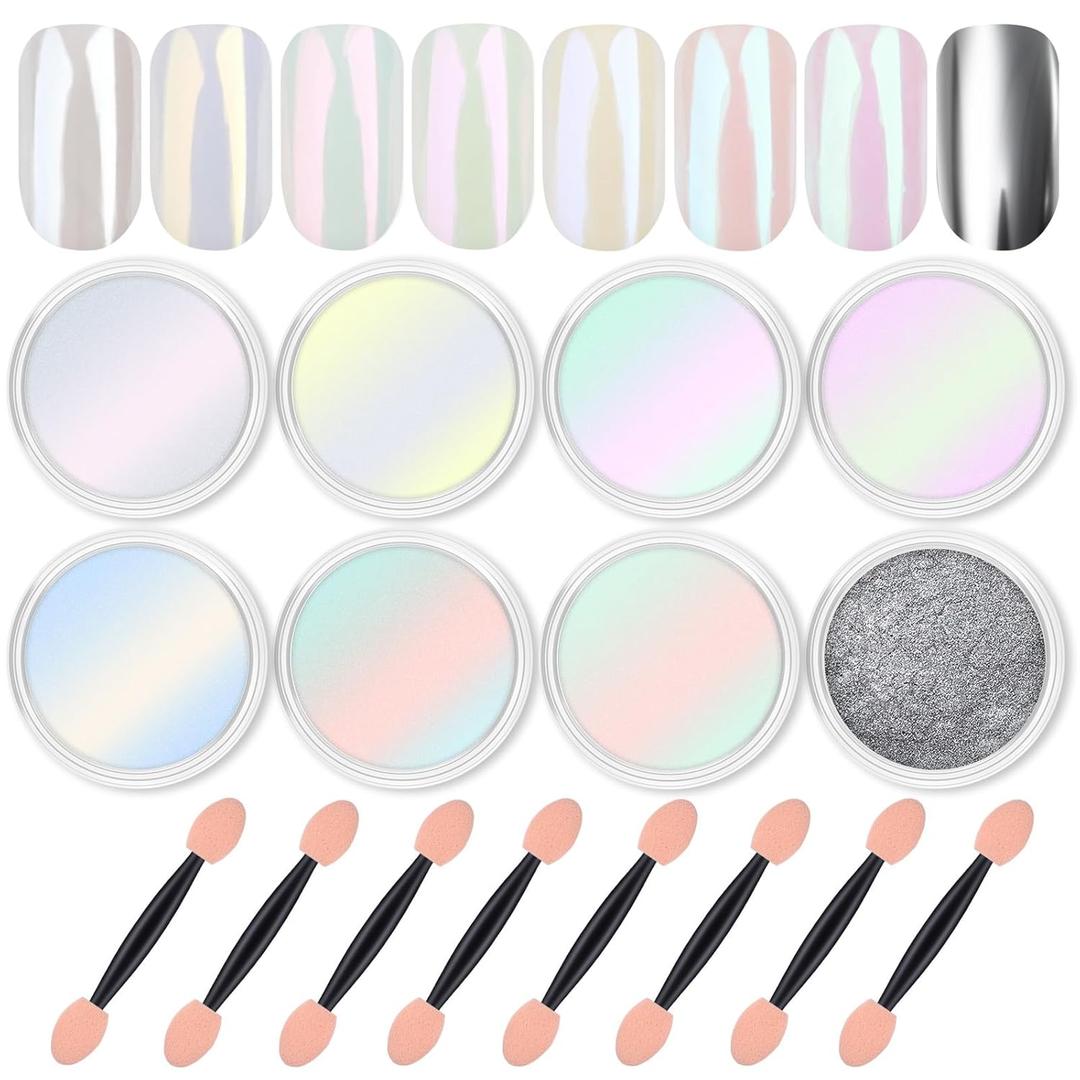 Artdone 8 Jars Chrome Nail Powder Magic White Pearl Kit Mirror Effect Silver Metallic Holographic Dip Nail Powder Decoration Iridescent Aurora Mermaid Pigment Artdone 8 Jars Chrome Nail Powder Magic White Pearl Kit Mirror Effect Silver Metallic Holographic Dip Nail Powder Decoration Iridescent Aurora Mermaid Pigment