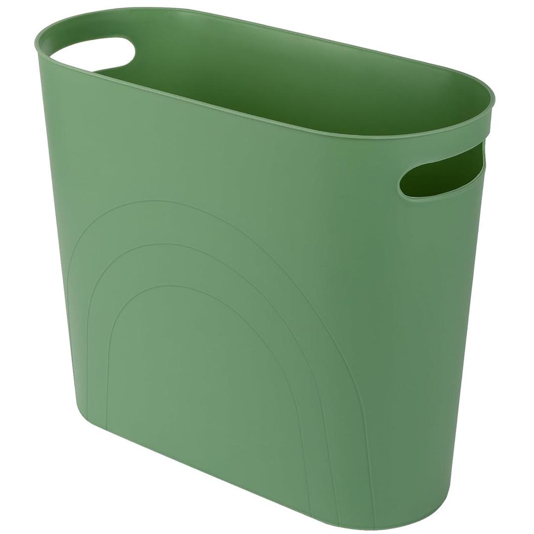 Rejomiik Small Trash Can, 3.5 Gallon Slim Garbage Can Plastic Waste Basket with Handles Container Bin for Narrow Spaces Bathroom, Bedroom, Kitchen, Office at Home, Green (1 Pack)