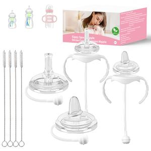 2+2 Straw and Sippy Cup Conversion Kit for Dr. Brown's Wide-Neck Baby Bottles, Weighted Sippy Cup Transition Kit with Handles for Kids, [Variable Flow] [Spill-Proof] [BPA-Free], 6m+ (1 Count (Pack of 6))