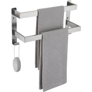 Double Towel Bar Towel Racks for Bathroom, Bath Towel Holders Wall Mount, Stainless Steel Towels Shelves Towel Rail, 2-Tiers (Brushed Nickel, 16 Inches)