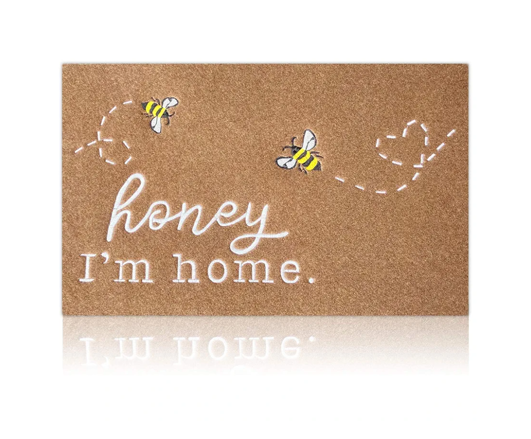 Bee Door Mat Brown Welcome Mats Front Door Indoor Outdoor Entrance Honey I'm Home Kitchen Rugs Entry Outside Doormat Non Slip Durable Rubber Back Funny Farmhouse Mat