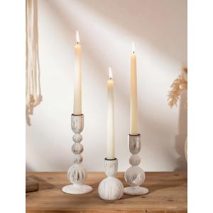 NUPTIO Taper Candle Holders Decor: Set of 3 Wooden Candlestick Holders Mantel Decor - Boho Farmhouse Rustic White