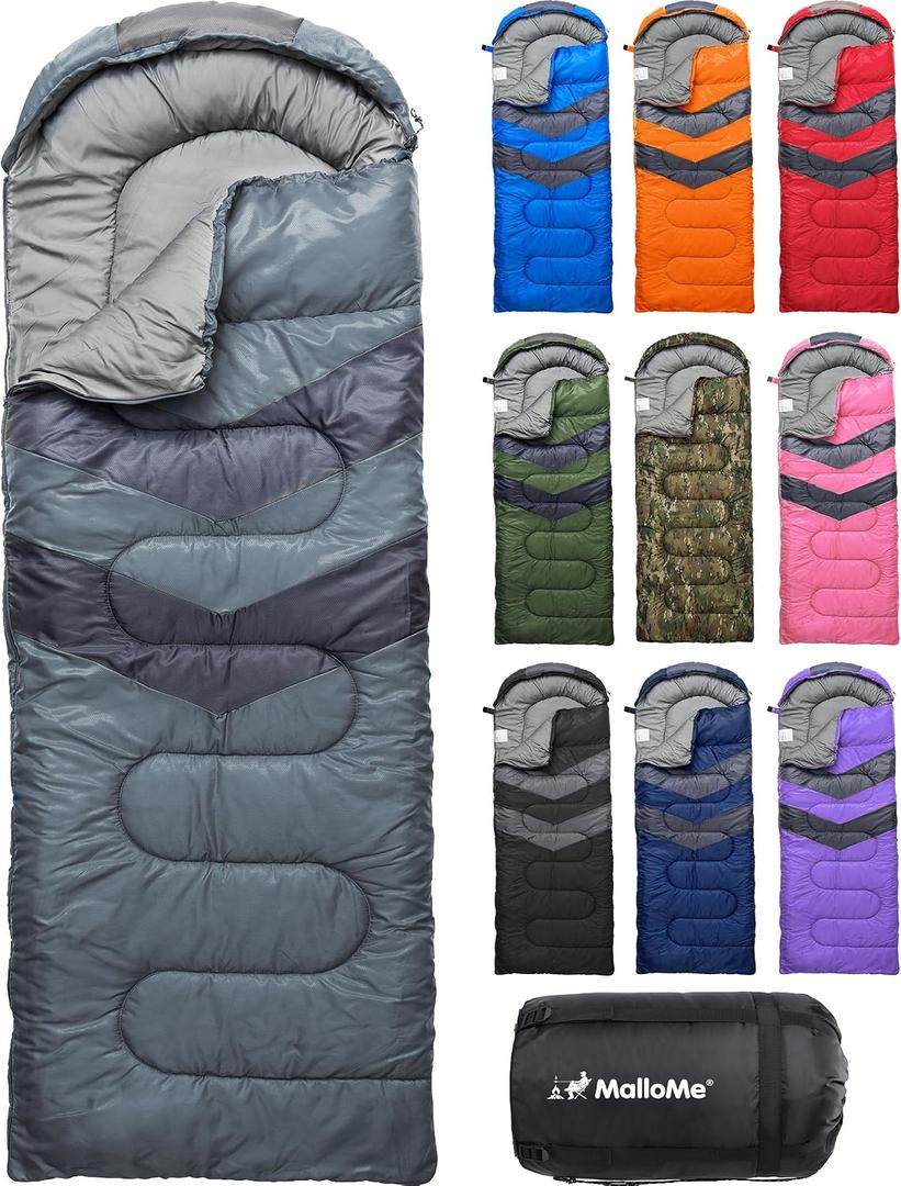 MalloMe Sleeping Bags for Adults Cold Weather & Warm - Backpacking Camping Sleeping Bag for Kids 10-12, Girls, Boys - Lightweight Compact Camping Essentials Gear Accessories Hiking Sleep Must Haves, 31.5 X 86.6" Everyday 3 Season 50-80f
