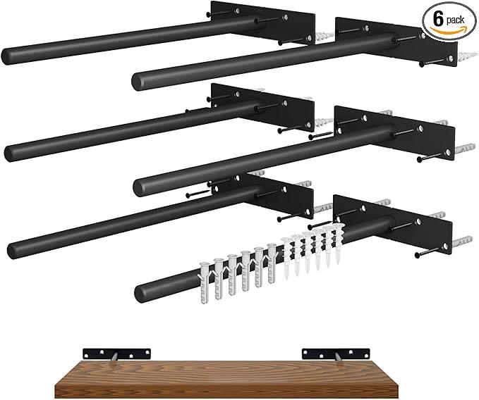 Floating Shelf Brackets, 12 inch Hidden Shelf Brackets Heavy Duty Blind Shelf Support, 200LBS Load Capacity, 6 Pack Floating Shelf Hardware for DIY Wood Wall Floating Shelves