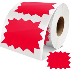 Price Tags Stickers Red 4 x 3 Inches Self-Adhesive Large Sale Sticker Starburst Signs Removable Waterproof Labels for Retail Store Market Business 500 PCS