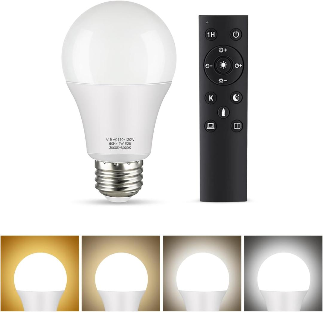 OUTON A19 LED Light Bulb with Remote Control, Efficient 9W LED Bulb (60Watt Equivalent), 810 LM, Dimmable, 3000K-6000K, E26 Base, Light Bulb with Timer for Living Room, Bedroom, 1Bulb & Remote