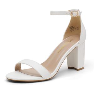 DREAM PAIRS Women's Chunk Low Heel Pump Sandals, Size 7W, White-Pu, CHUNK