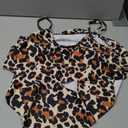 Womens Tankini Swimsuit Ruffled Tank Top Tummy Control Cheetah Modest Swimwear