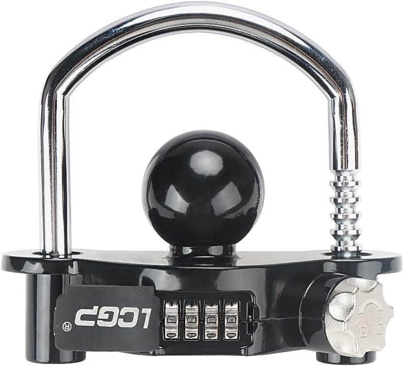 LCGP Black Trailer Hitch Lock with Combination Lock, Fits 1-7/8,2 and 2-5/16 Inch Couplers,Adjustable Storage Security, Heavy-Duty Steel
