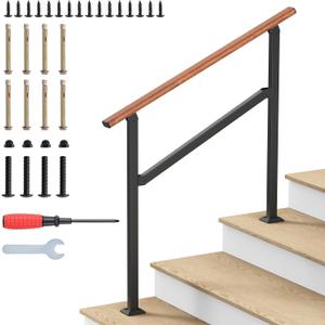 Hand Rails for Outdoor Steps 2-5 Steps Wrought Iron Handrails Wood Grain