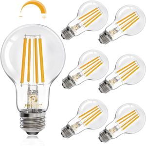 Energetic Dimmable A19 LED Edison Light Bulb, 12W Equivalent 100W, 1600LM High Brightness, 2700K Soft White, Clear Antique LED Filament Bulb for Home, Bathroom, E26 Standard Base, 6-Pack