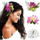 HAIMEIKANG Hawaiian Hair Clip, 3 Pieces Tropical Flower Hair Pins - Artificial Hawaiian Flower Hair Accessories in White, Rose Red, and Purple for Women, Wedding Hair Piece