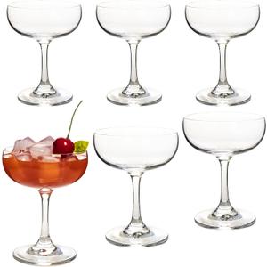 Set of 6 Crystal Champagne Glasses - 7 oz Elegant Coupe Glasses for Martini, Margarita, Cocktails & Champagne Tower, Dishwasher Safe, Gift Box Wedding & Party Glassware
