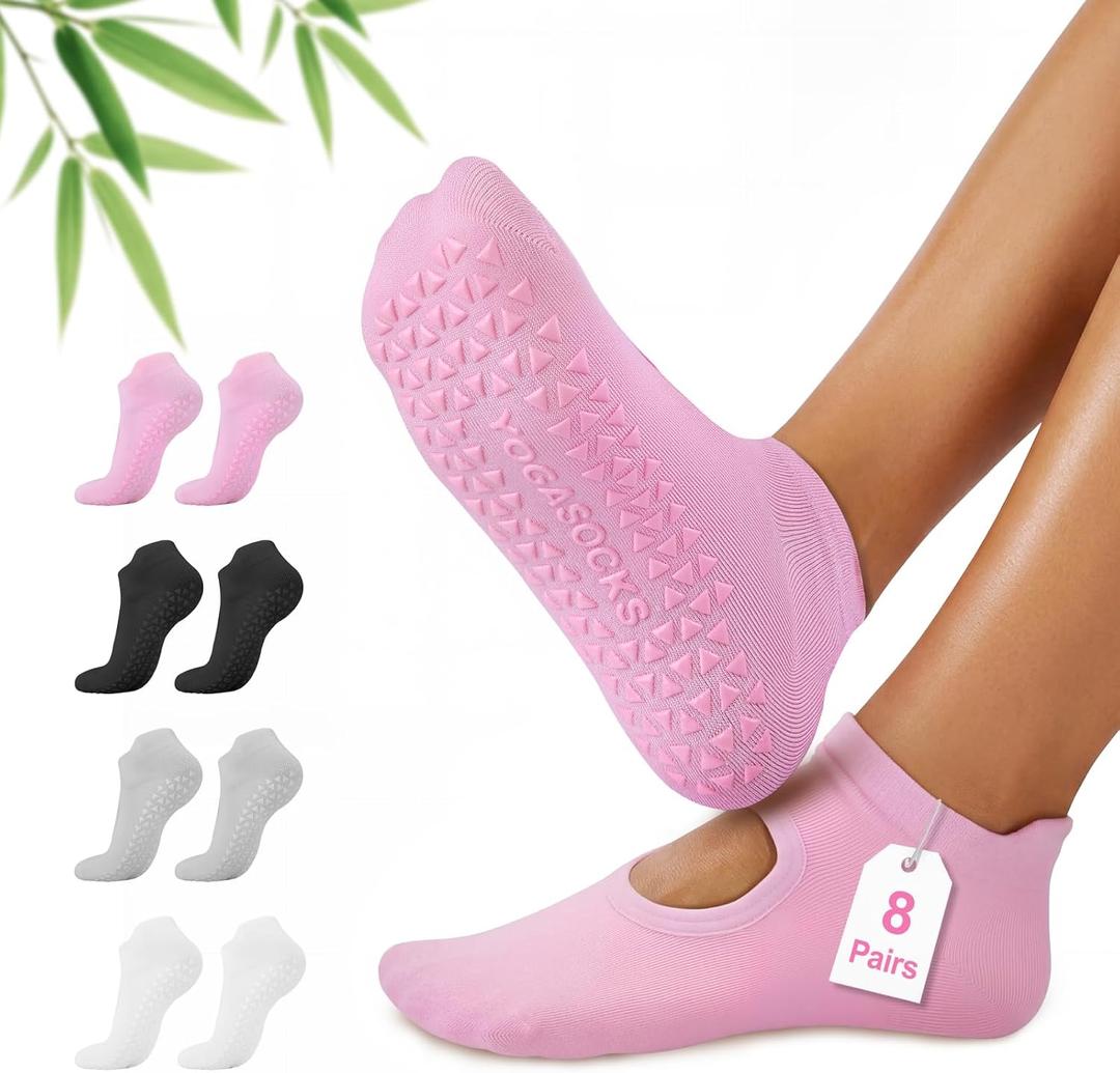 ALLIVE Pilates Socks with Grips for Women, Bamboo Breathable Non Slip Socks for Yoga, Barre, Studio, and Home Use