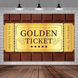 7X5ft Golden Ticket Photo Backdrop Photography Background for Kids Girls Boys, Chocolate Candy Birthday Baby Shower Party Backdrops Photo Booth Prop Decorations Wall Decor Tablecloth